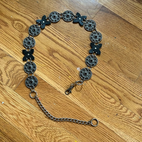 Vintage metal and leather and chain belt - Picture 1 of 4